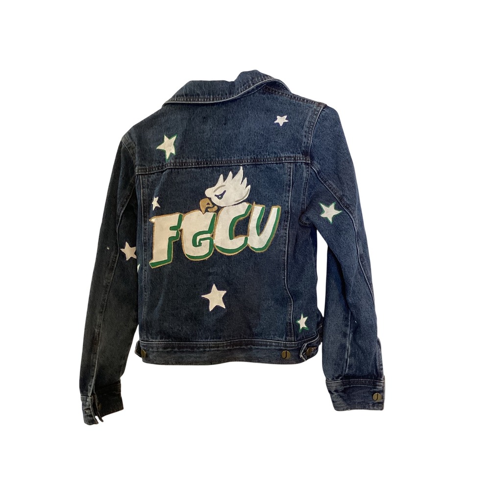 FGCU Eagles Game Day Hand Painted Collegiate Denim Jacket Med Stars Campus Life